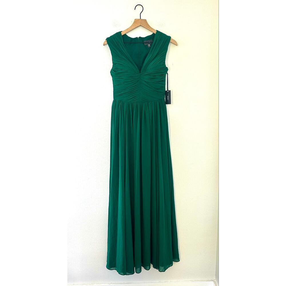 NWT Vera Wang Green Pleated Maxi Dress Gown Size 4 Regency Fairy Wedding FLAWED